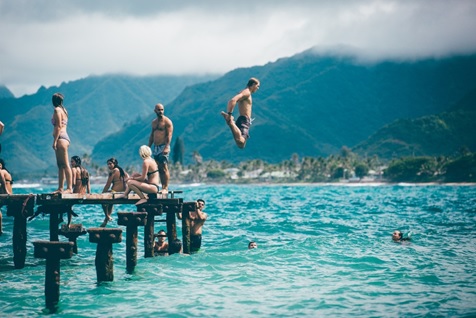enjoying cool breeze during swimming
